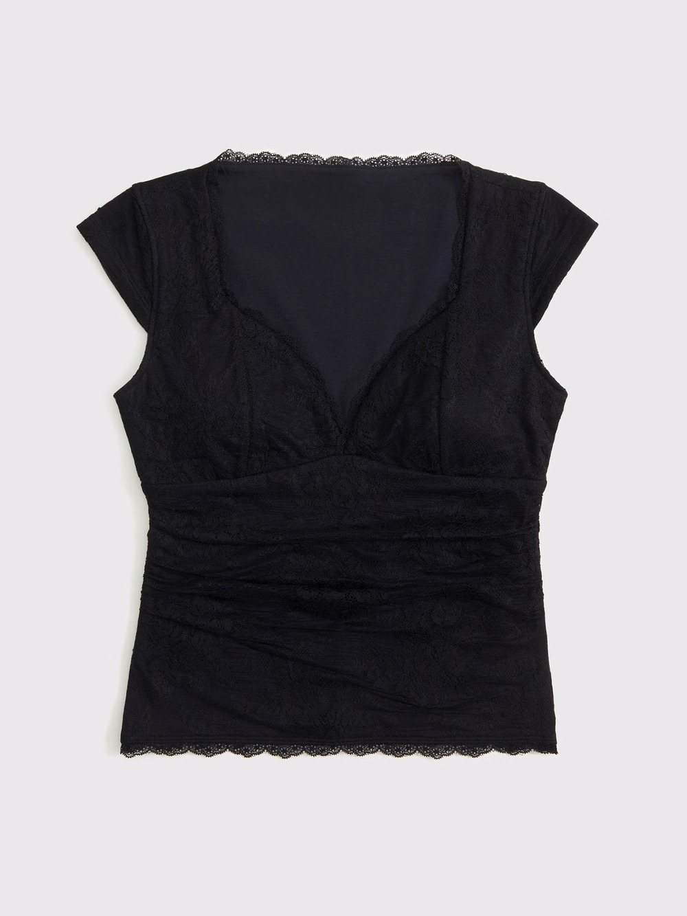 Zara Lace Top Summer Ruched Short Sleeve Youthful - Picture 4 of 5